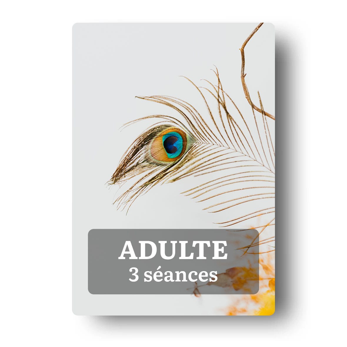 Pack 3 séances adulte – thérapie à Bordeaux ou en ligne, visuel plume de paon sur fond clair