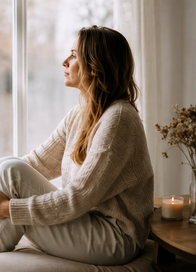Femme dans un moment d’introspection lors d’un parcours de fertilité ou de désir d’enfant