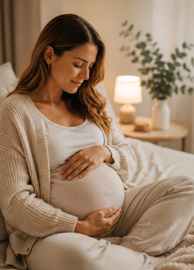 Femme enceinte prenant un moment de calme et de connexion avec son bébé